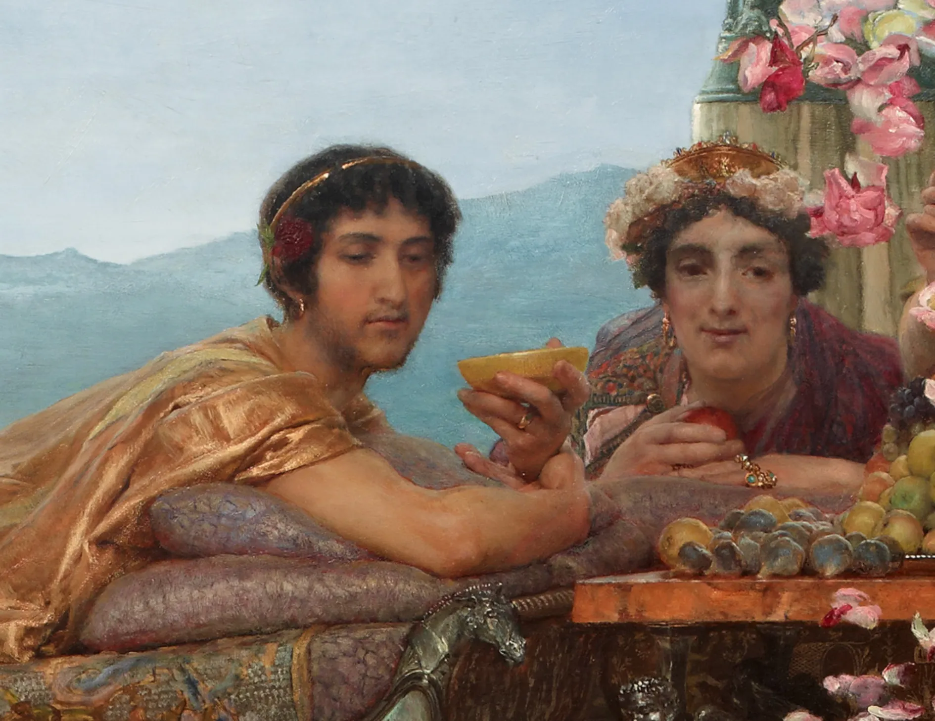 <b>Fig 3.</b> Sir Lawrence Alma-Tadema, <em>The Roses of Heliogabalus</em>, 1888. Private collection. Detail shows Heliogabalus and a member of his retinue.